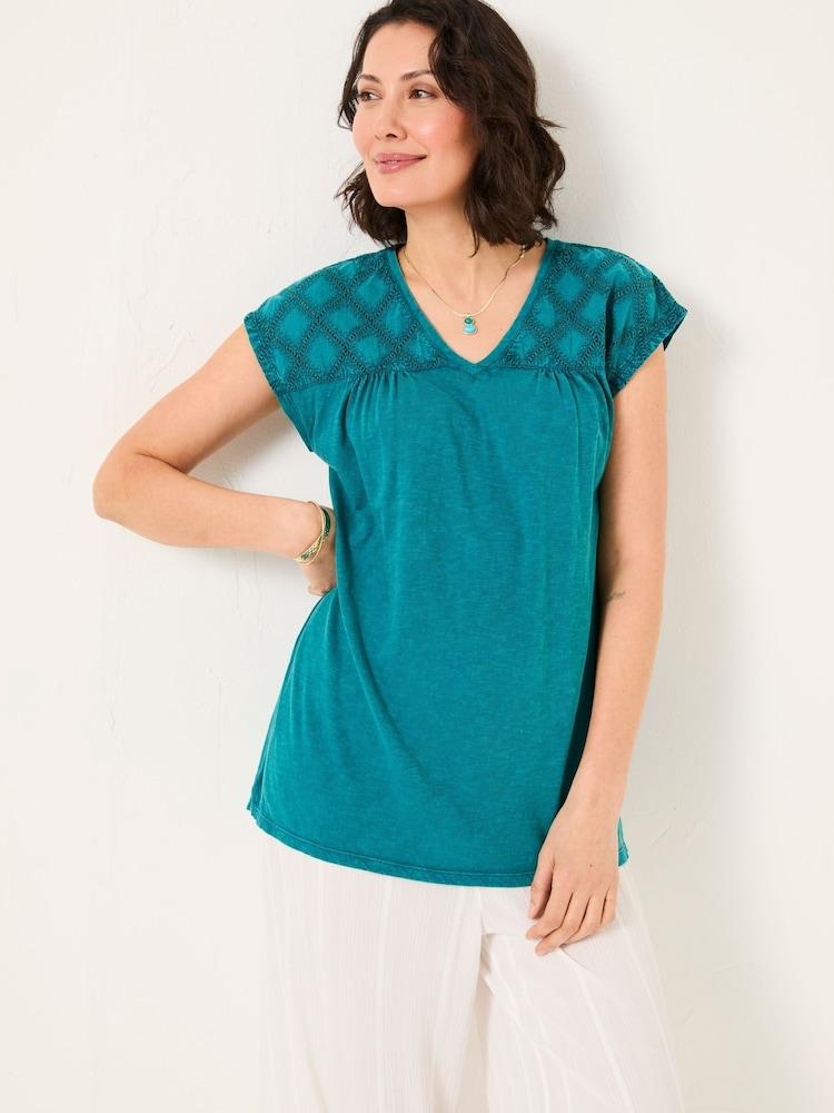 Fat Face Sandi Dark Teal Blue Embroidered Tunic