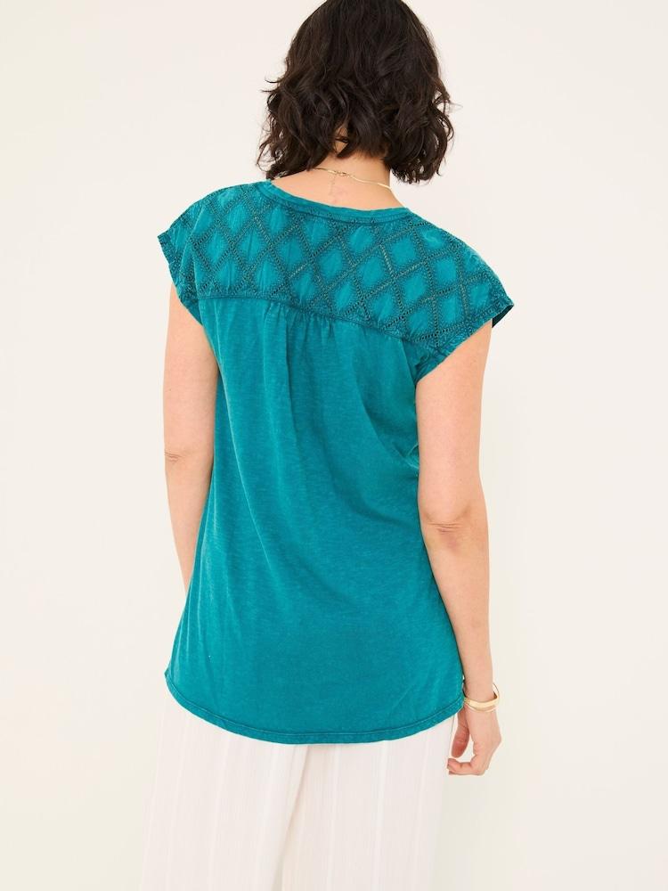 Fat Face Sandi Dark Teal Blue Embroidered Tunic