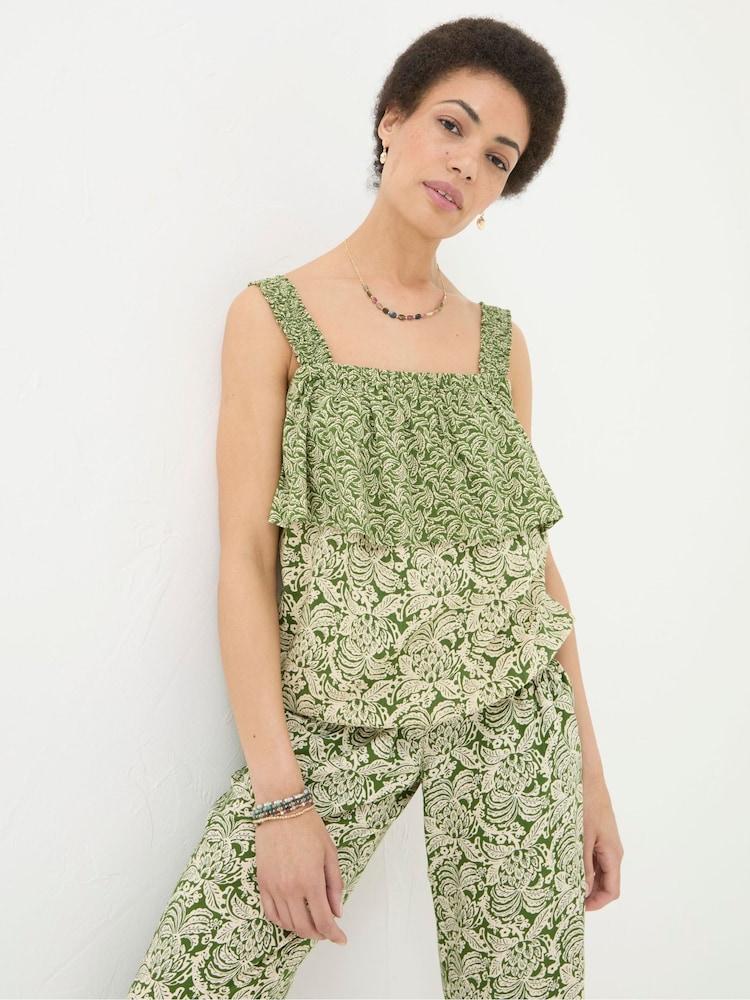 Fat Face Santos Green Damask Floral Cami