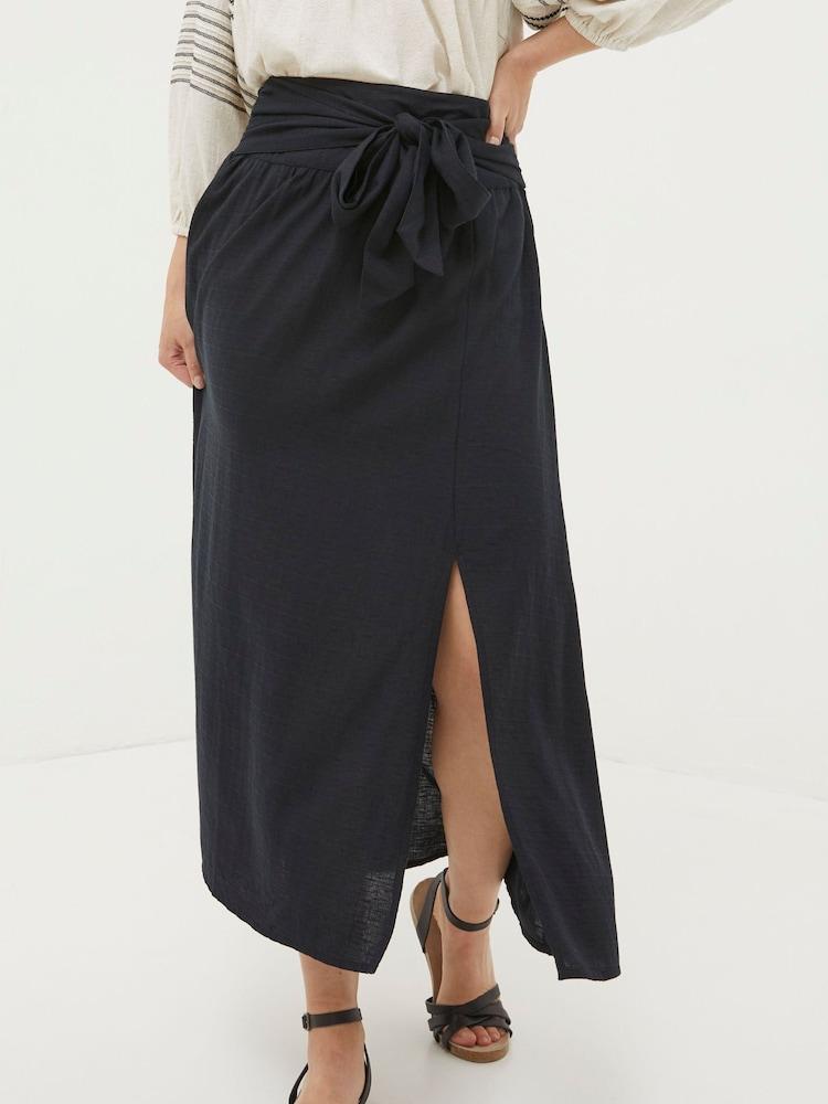 Fat Face Sascha Black Midi Skirt With Linen