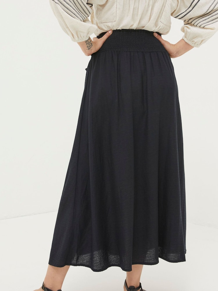 Fat Face Sascha Black Midi Skirt With Linen