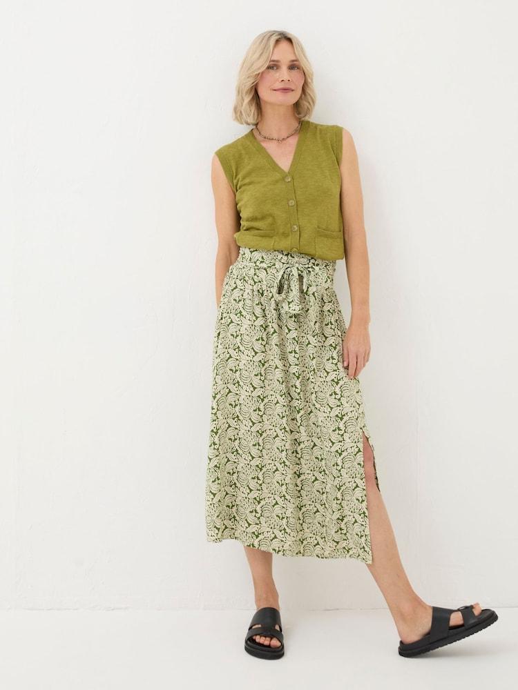 Fat Face Sascha Green Damask Floral Midi Skirt