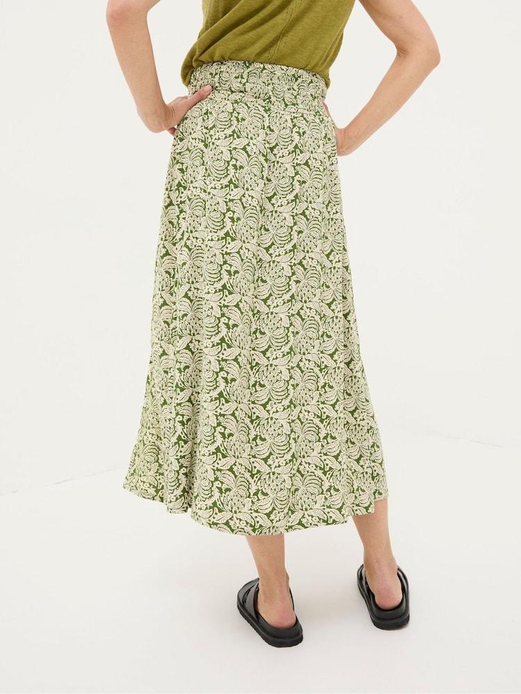 Fat Face Sascha Green Damask Floral Midi Skirt