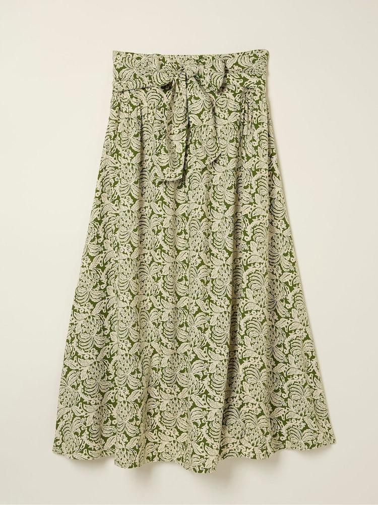 fat face Sascha Green Damask Floral Midi Skirt