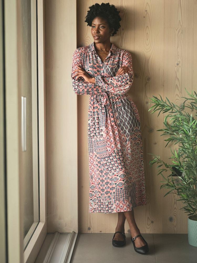 Fat Face Scheana Ivory Geo Patchwork Midi Dress