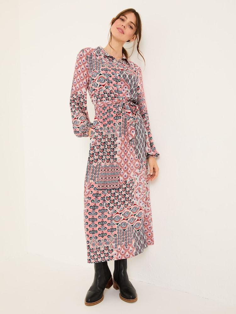 Fat Face Scheana Ivory Geo Patchwork Midi Dress