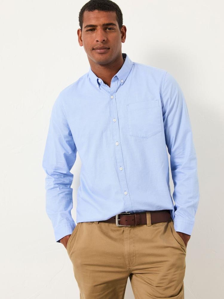 Fat Face Seagre Blue Long Sleeve Semi Plain Shirt