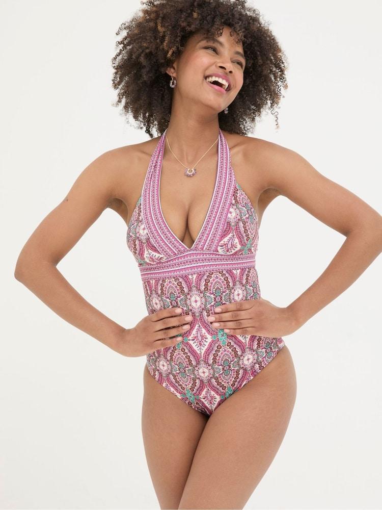 Fat Face Serena Pink Detail Paisley Swimsuit