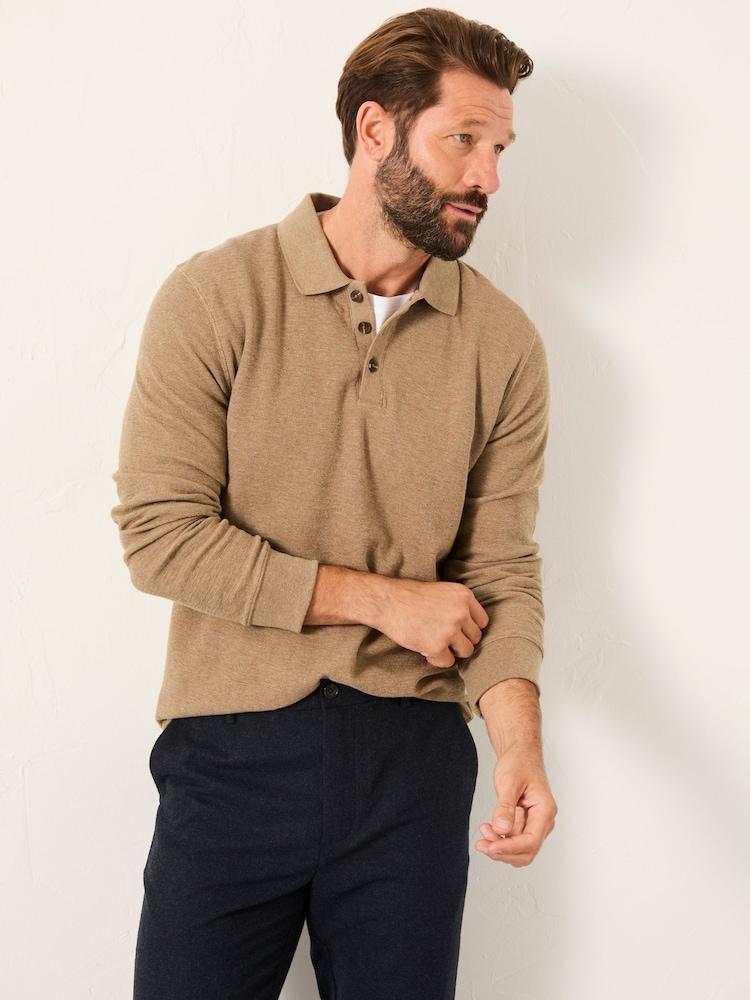 Fat Face Shawford Dark Natural Long Sleeve Polo