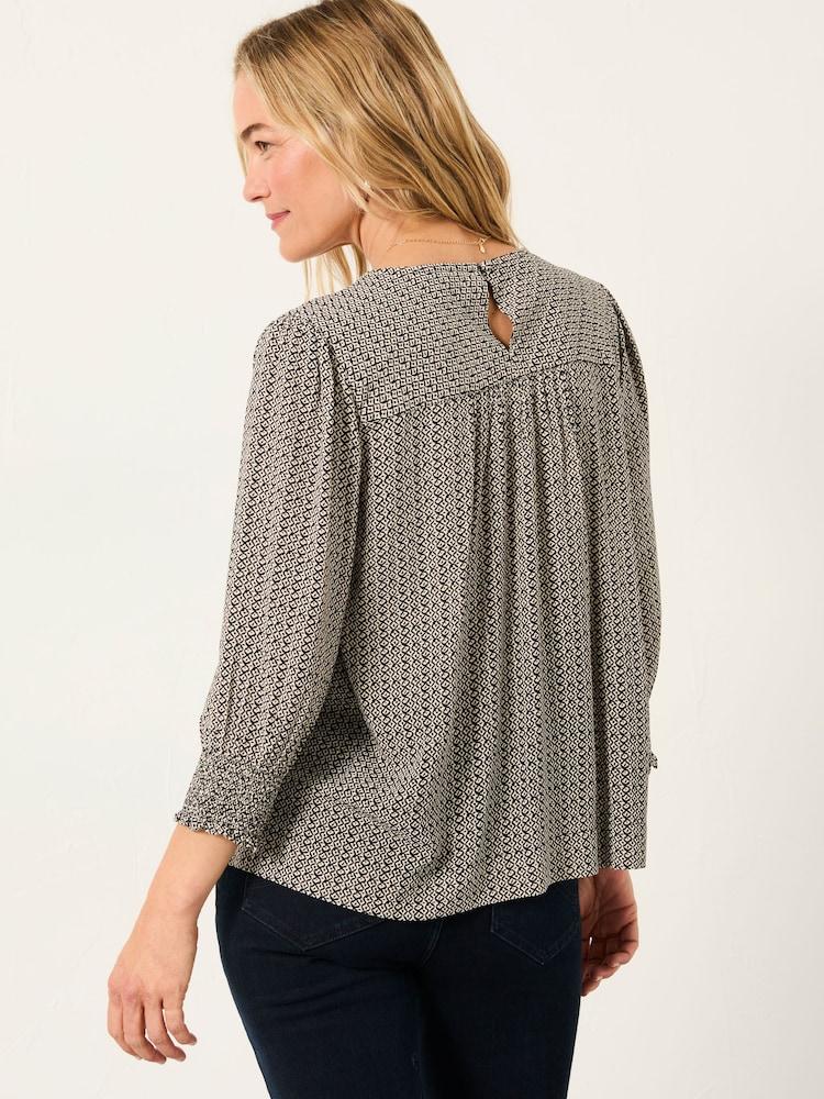 Fat Face Shelley Dark Natural Ikat Geo Blouse