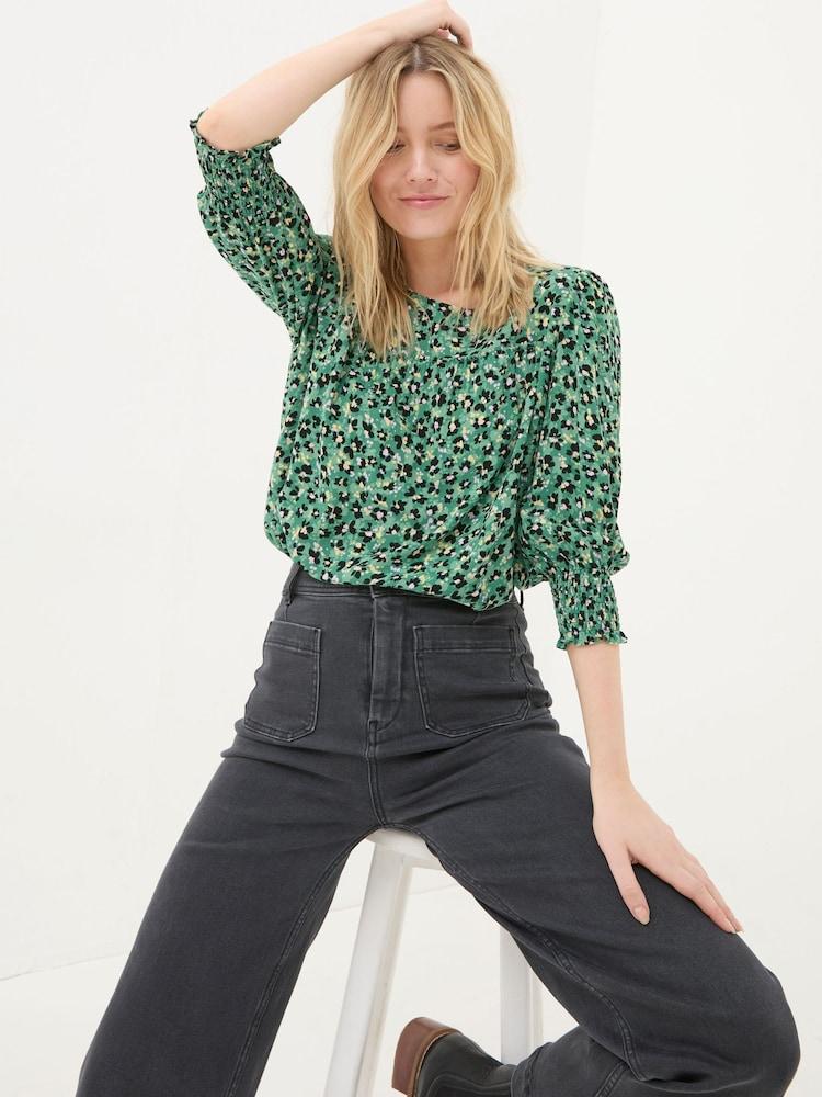 Fat Face Shelley Emerald Green Floral Marks Blouse
