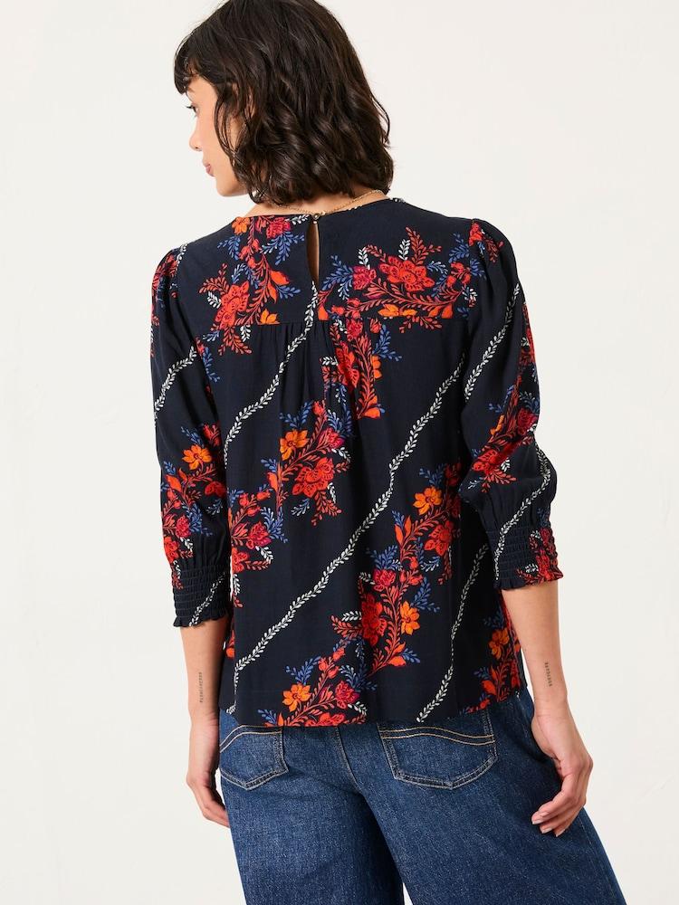 Fat Face Shelley Navy Folk Floral Blouse