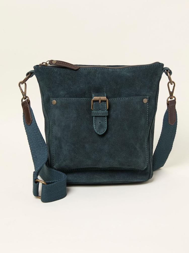 Fat Face Sienna Teal Blue Suede Crossbody Bag