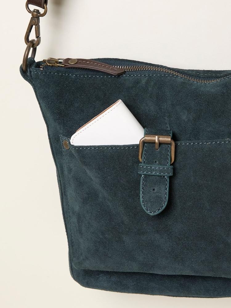 fat face Sienna Teal Blue Suede Crossbody Bag