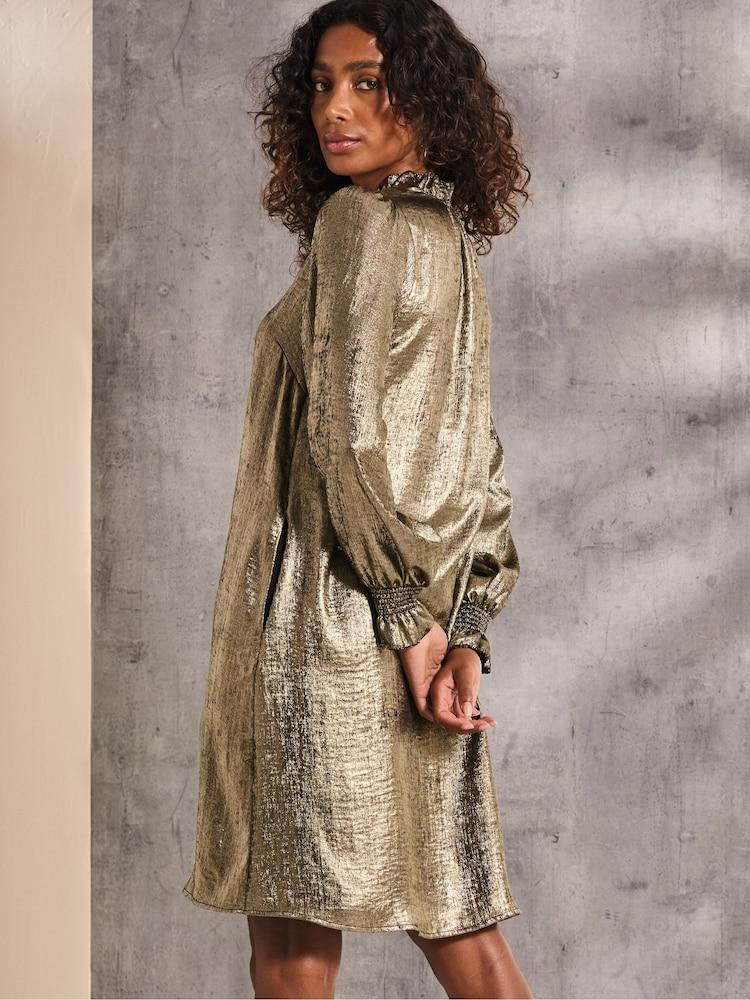 Fat Face Silas Gold Metallic Dress