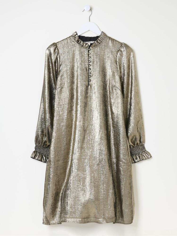 fat face Silas Gold Metallic Dress