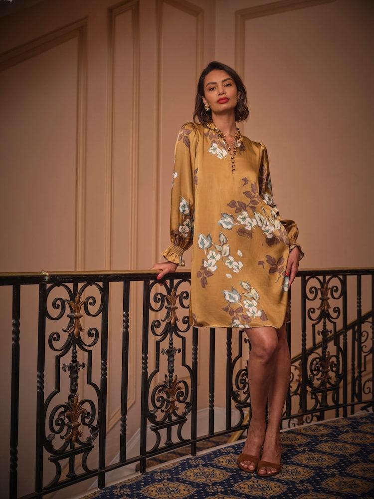 Fat Face Silas Gold Regular Printed Dress