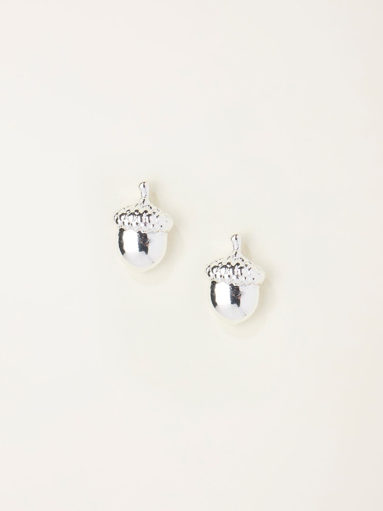 Fat Face Silver Tone Acorn Stud Earrings