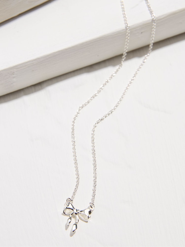 Fat Face Silver Tone Bow Necklace