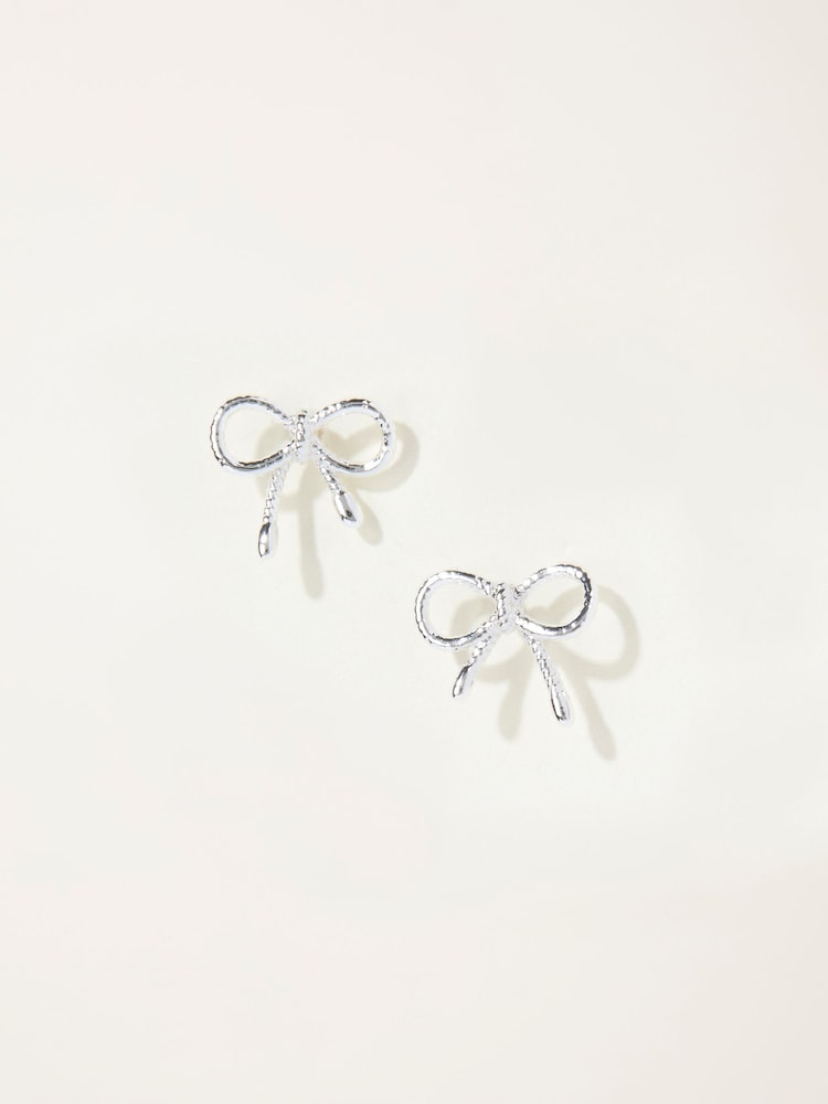 Fat Face Silver Tone Bow Stud Earrings