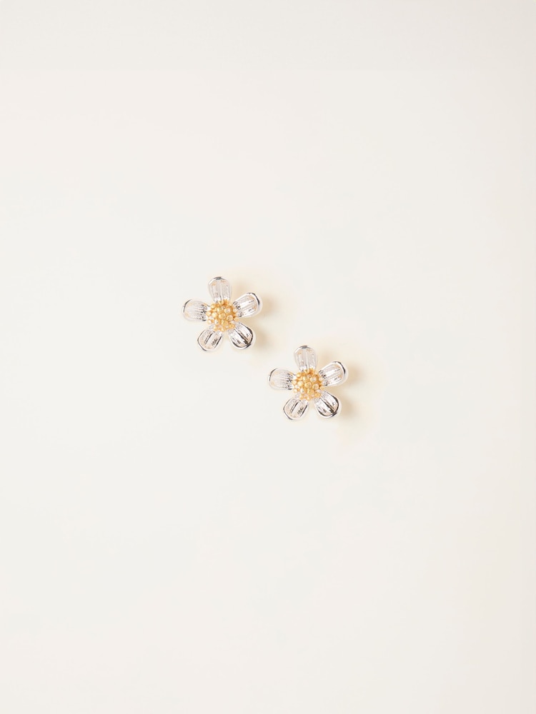 Fat Face Silver Tone Daisy Stud Earrings