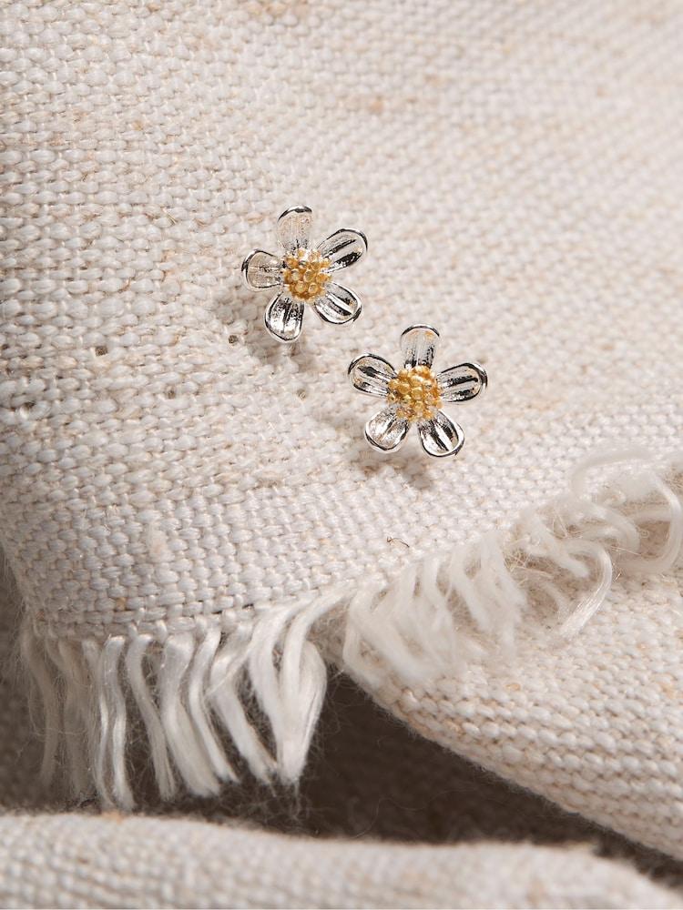 Fat Face Silver Tone Daisy Stud Earrings