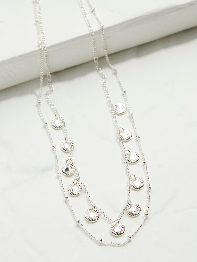 fat face Silver Tone Double Layered Necklace