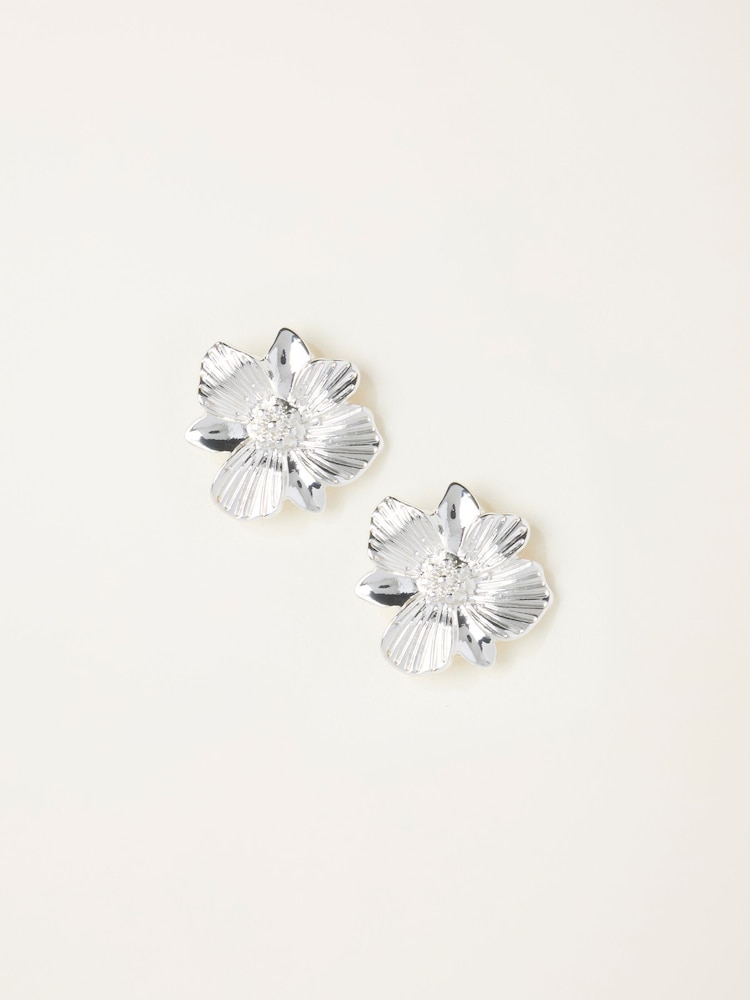 Fat Face Silver Tone Floral Stud Earrings