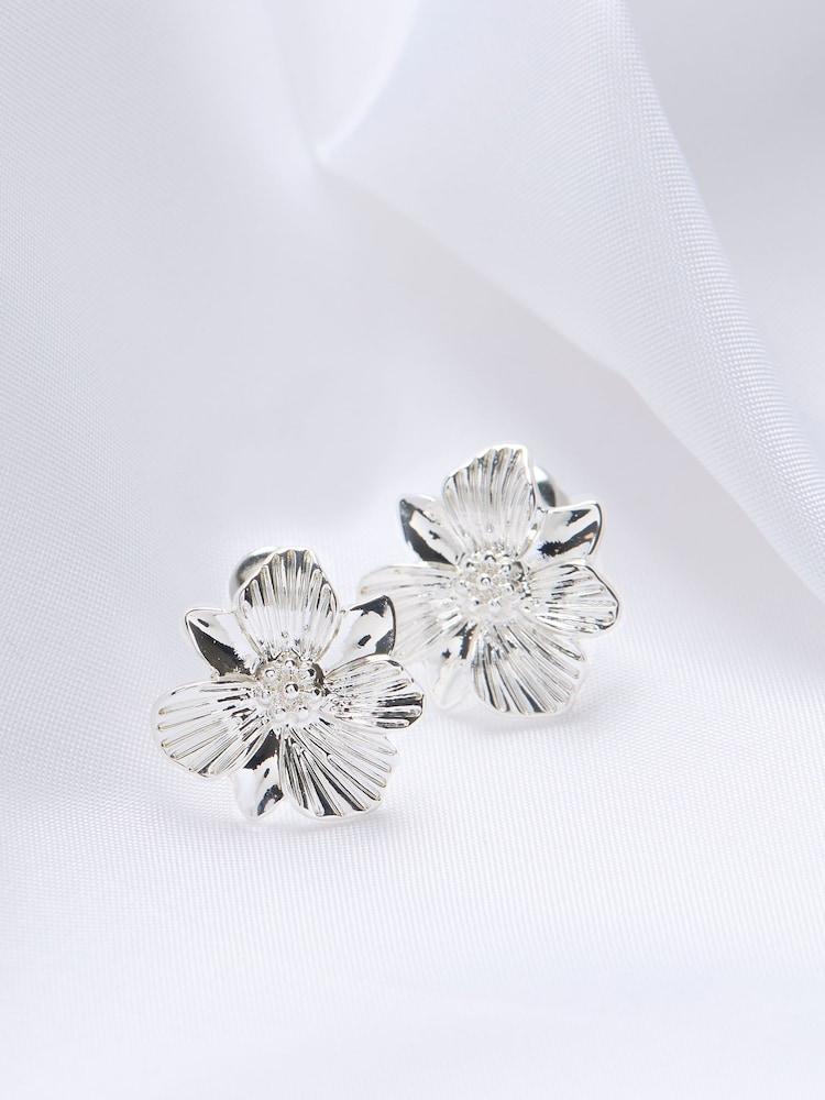 Fat Face Silver Tone Floral Stud Earrings