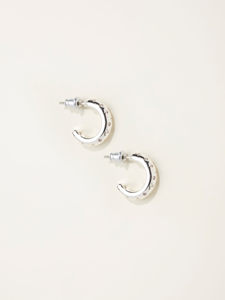Fat Face Silver Tone Gem Huggie Earrings