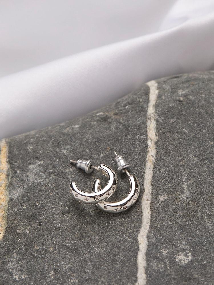 fat face Silver Tone Gem Huggie Earrings