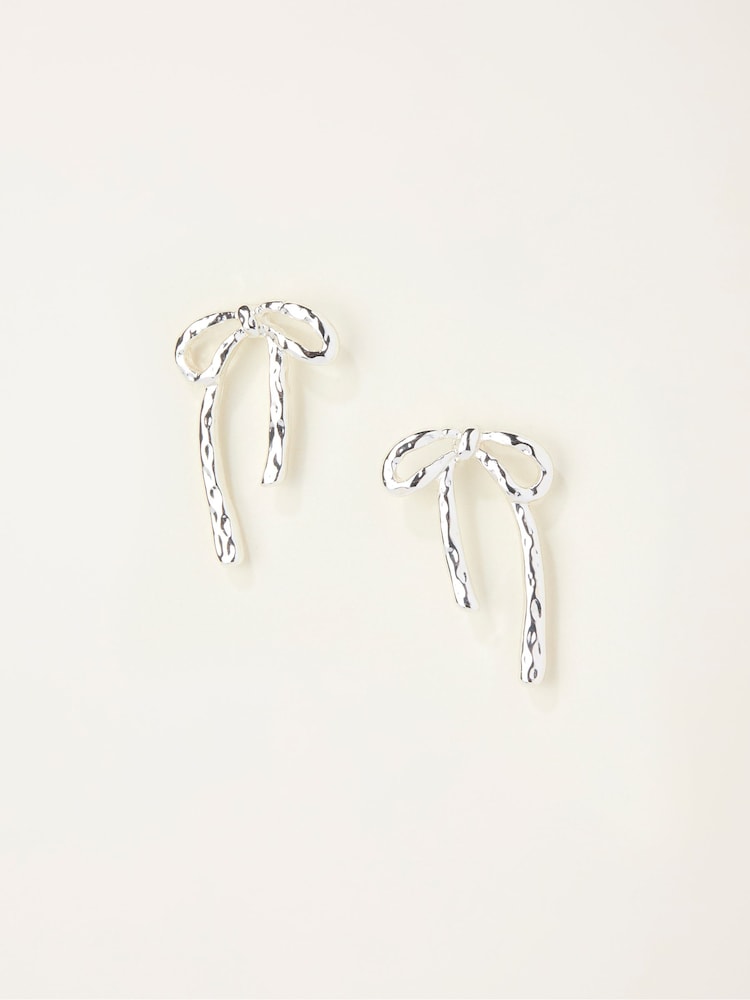Fat Face Silver Tone Hammered Bow Earrings