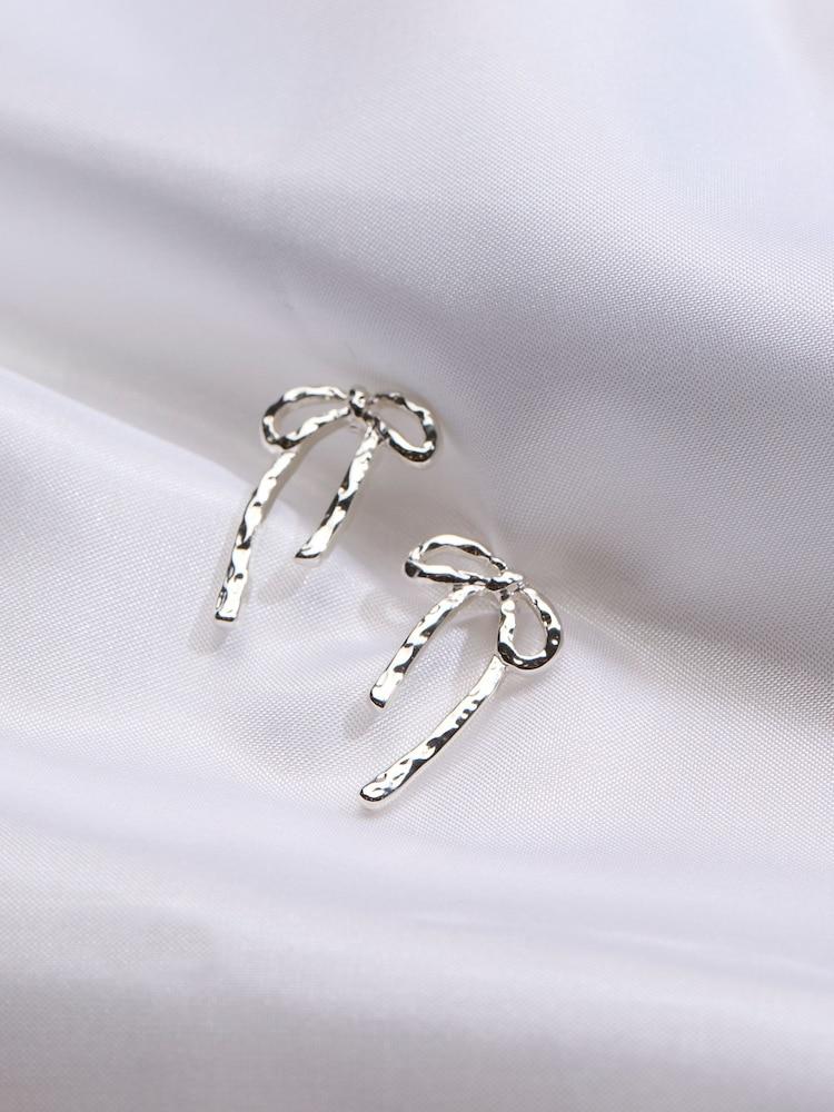 Fat Face Silver Tone Hammered Bow Earrings