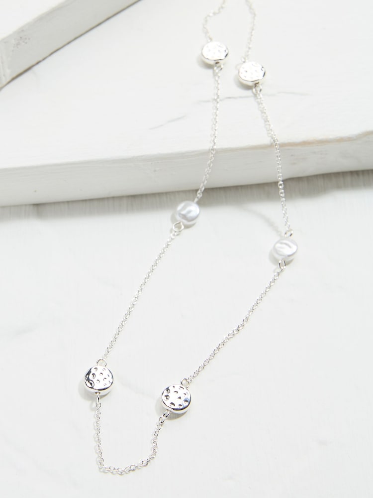 fat face Silver Tone Hammered Disc Necklace