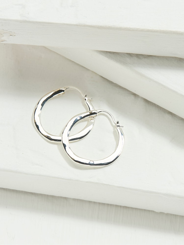 Fat Face Silver Tone Hammered Hoop Earrings