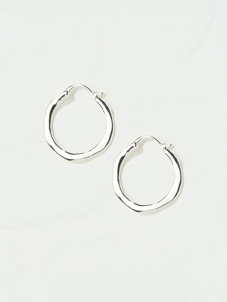 fat face Silver Tone Hammered Hoop Earrings