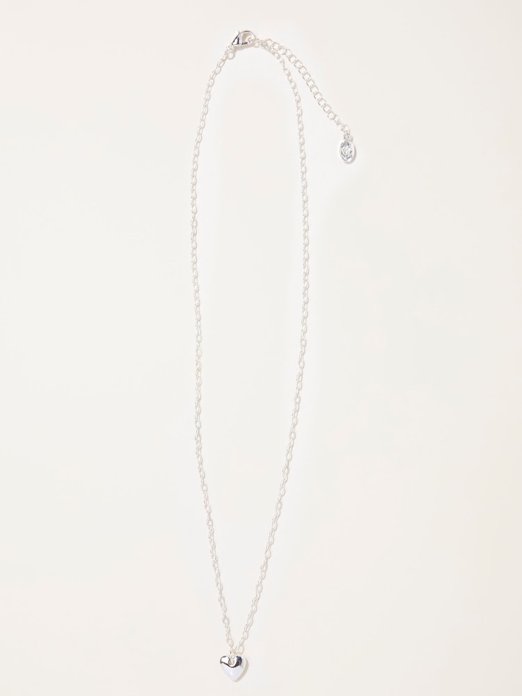 Fat Face Silver Tone Heart Chain Necklace