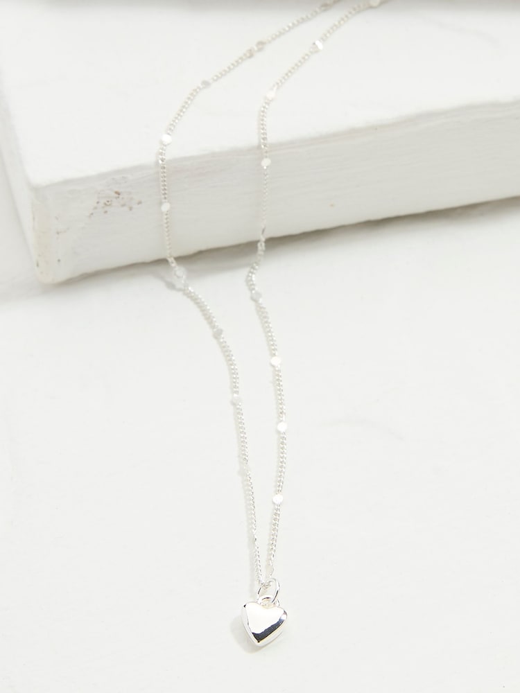 Fat Face Silver Tone Heart Pendant Necklace