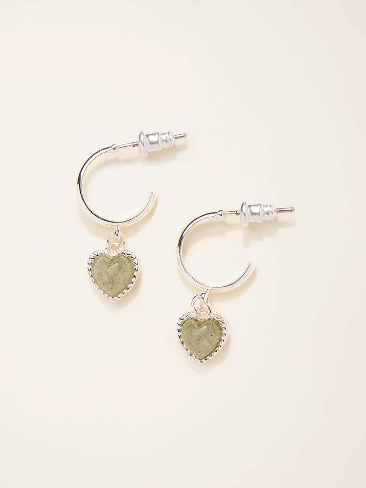 Fat Face Silver Tone Heart Stone Drop Earrings