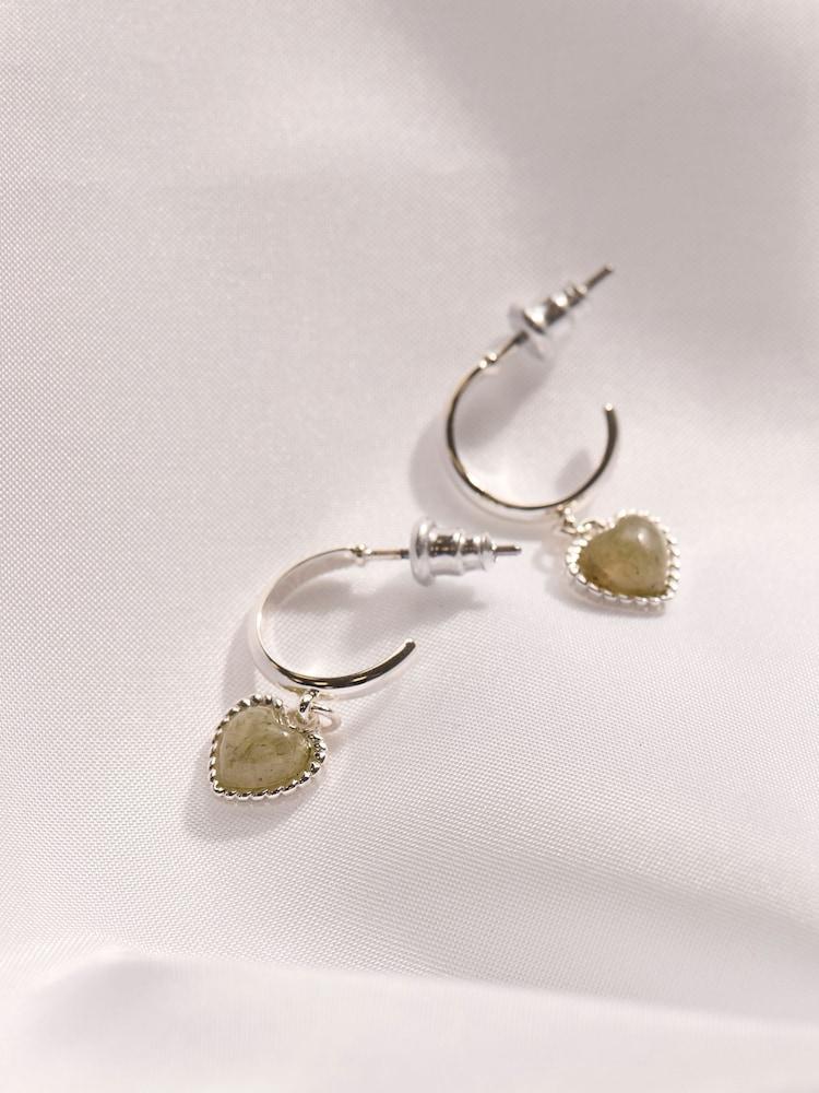 Fat Face Silver Tone Heart Stone Drop Earrings
