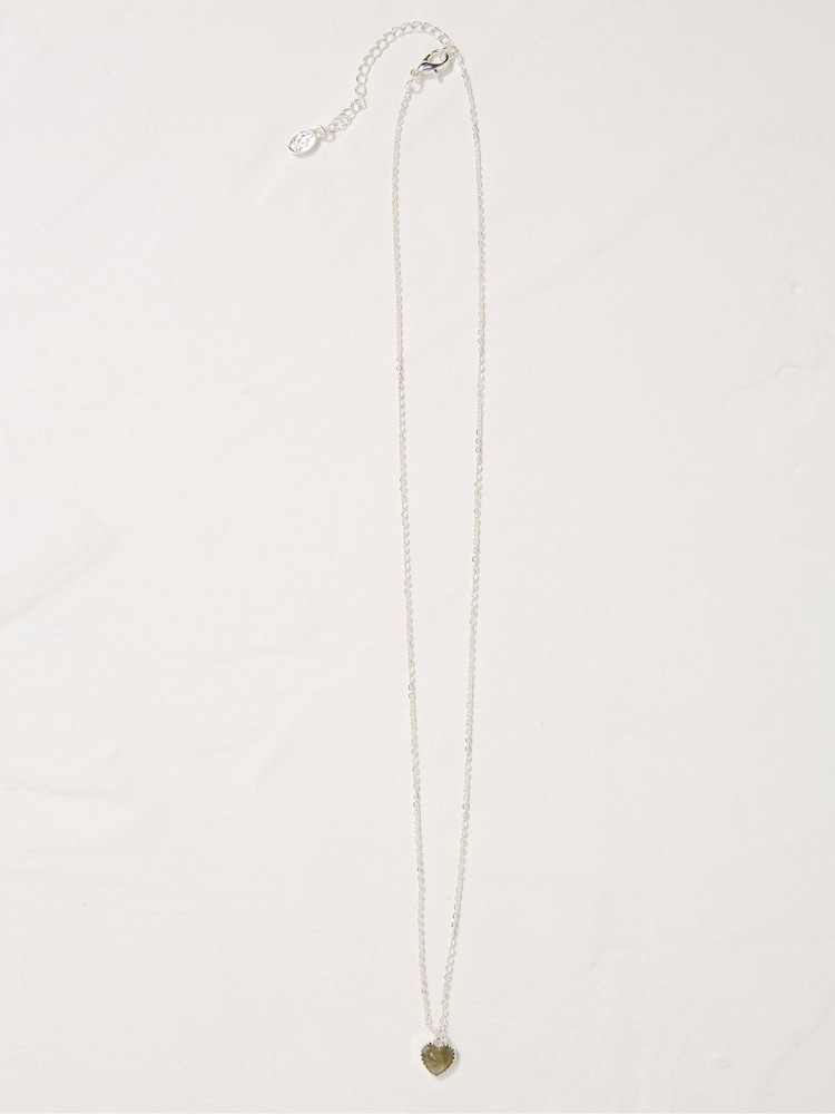 Fat Face Silver Tone Heart Stone Necklace