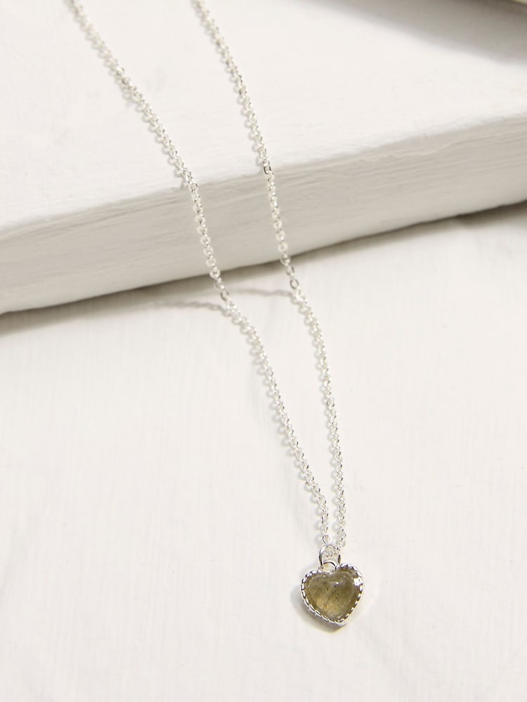 Fat Face Silver Tone Heart Stone Necklace