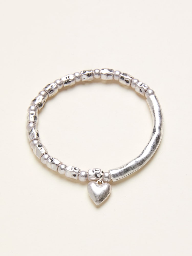 Fat Face Silver Tone Heart Stretch Bracelet