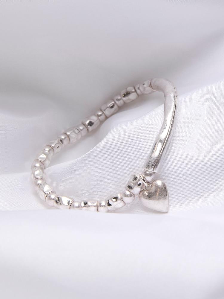 fat face Silver Tone Heart Stretch Bracelet