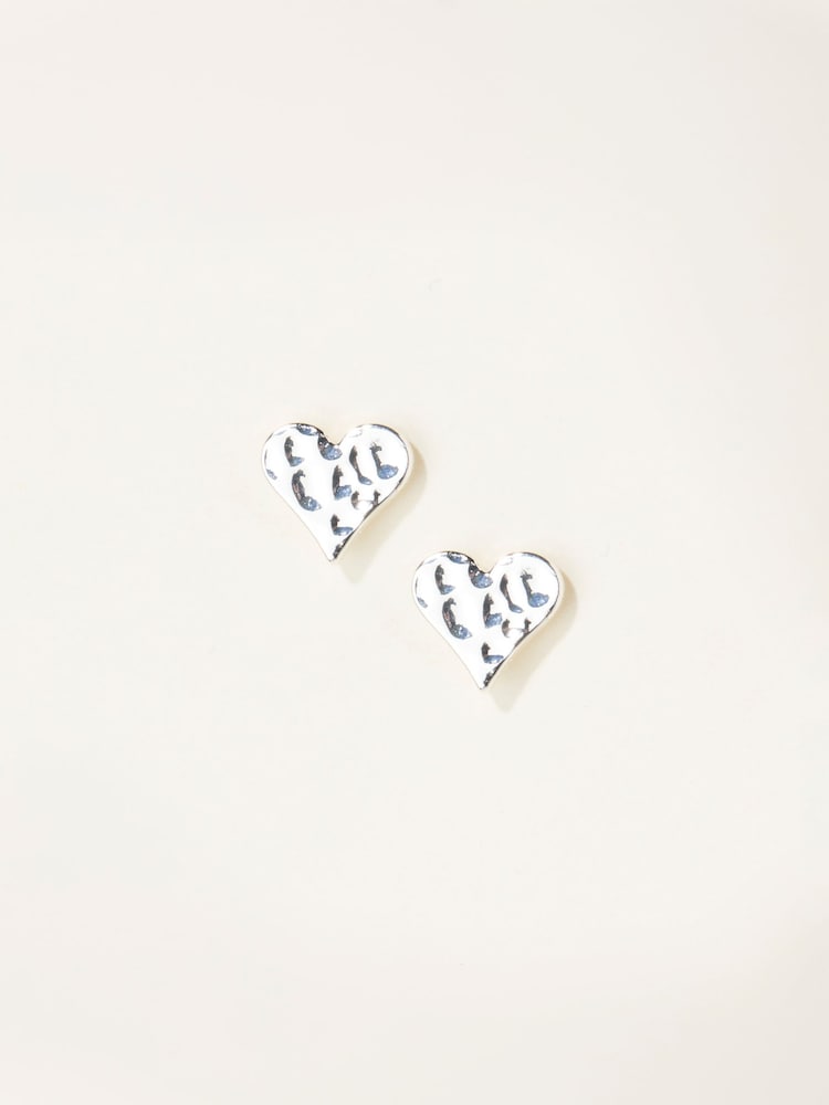 Fat Face Silver Tone Heart Stud Earrings
