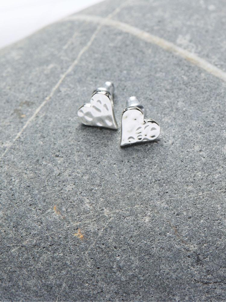 Fat Face Silver Tone Heart Stud Earrings