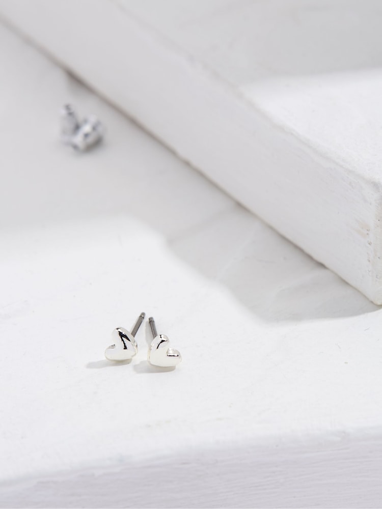 Fat Face Silver Tone Heart Stud Earrings