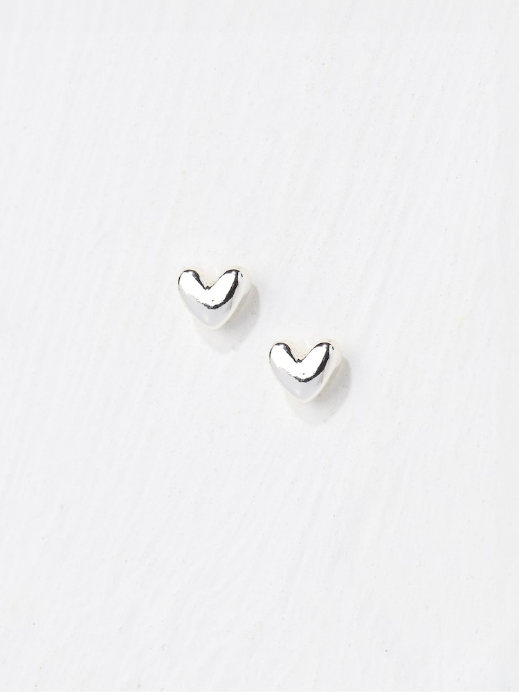 fat face Silver Tone Heart Stud Earrings