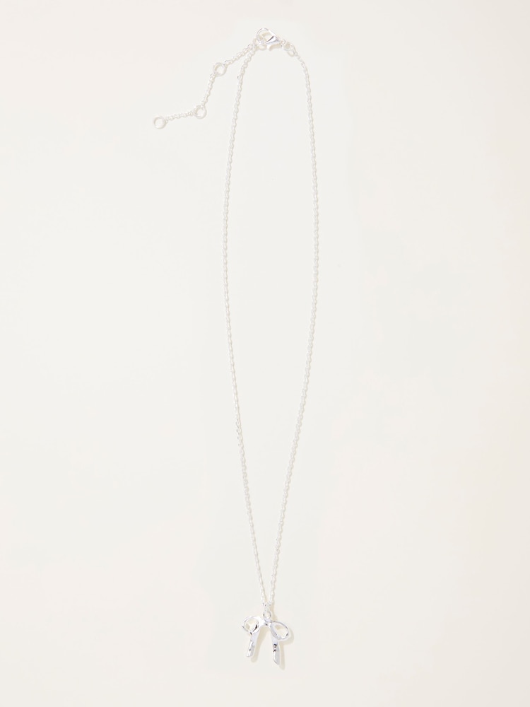 Fat Face Silver Tone Large Bow Necklace