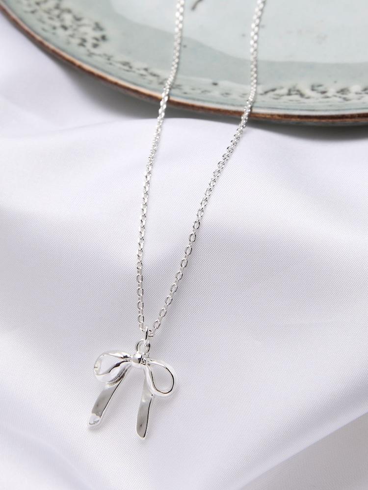 fat face Silver Tone Large Bow Necklace